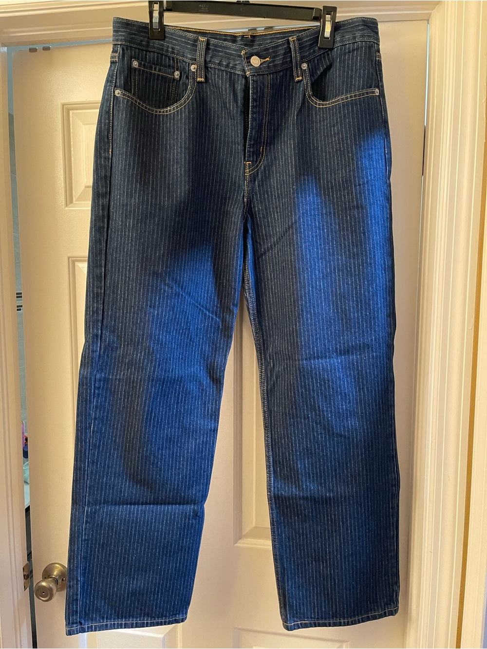 Levi's Women's Dark Blue Pinstripe Straight Jeans